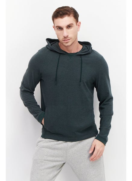 Buy Men Hooded Long Sleeve Plain Sweatshirt, Dark Green in Saudi Arabia