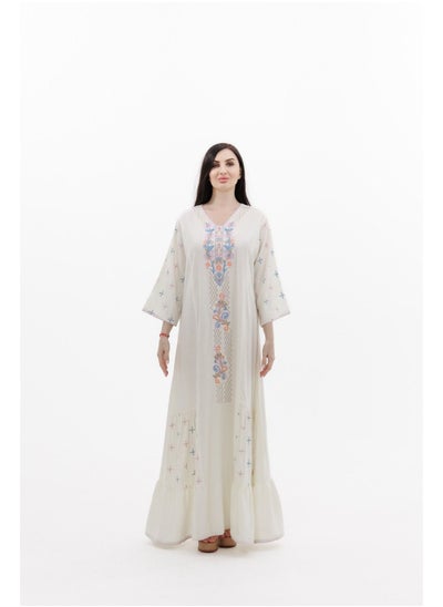 اشتري LONG VISCOSE WHITE COLOUR EMBROIDERED ARABIC JALABIYA DRESS في الامارات