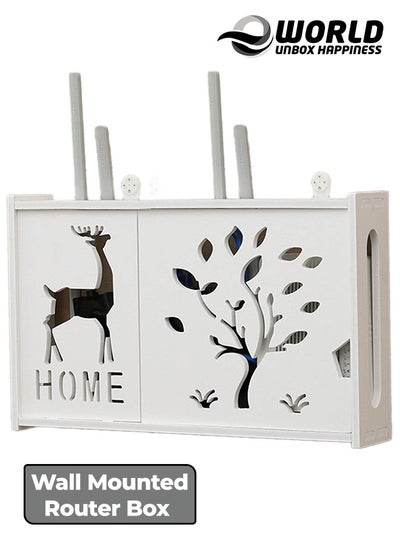 Buy Stylish Wall-Mounted Router Rack for Wi-Fi Router, Set-Top Box, Light Cat Box, and More, Includes Doors and Patch Panel Shielding Box for Neat Storage, White. in UAE