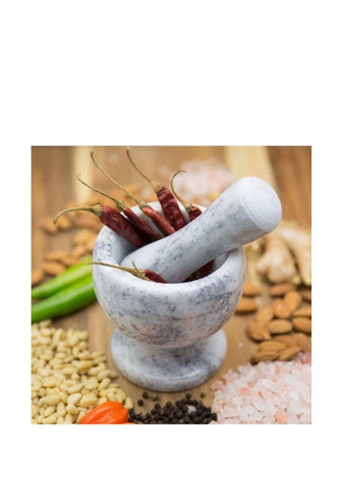 اشتري Home Basics gr Marble Mortar and Pestle Molcajete for Spice Grinding, Seasoning, herb Grinder, Garlic, Homemade sauces, Guacamole, Pesto, Pill Crusher wi, White في مصر