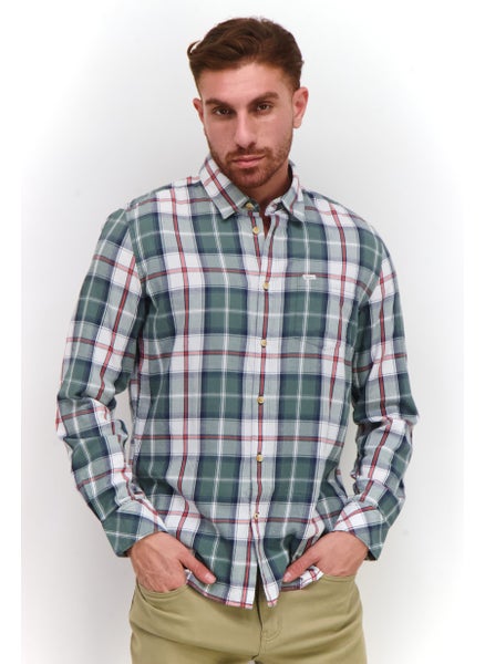 اشتري Men Regular Fit Plaid Long Sleeves Casual Shirt, Olive Combo في الامارات