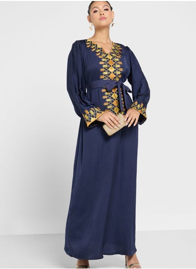 Buy V-Neck Embroidered Jalabiya in UAE