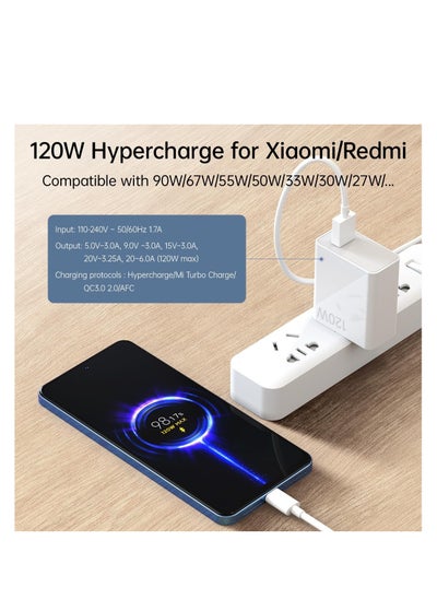 Buy 120W for Xiaomi Charger Hypercharge Fast Wall Charger Block for Xiaomi 14 13 12 12t 12s Pro Lite Redmi Note K60 K50 12 11 Pro Plus Black Shark 3 4 5 Poco X5 F4 X4 Gt ,Mi  6A USB Type C Cable in Saudi Arabia