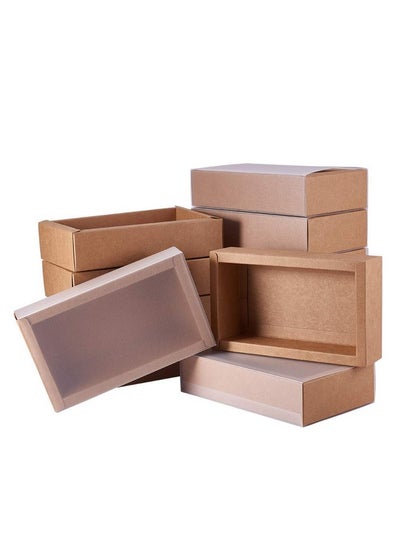 اشتري 12Packs Large Rectangle Brown Kraft Boxes Heavy Duty Gift Box With Clear Pvc Windows 6.5X4X1.5 For Party Favor Treats Bakery Jewelry Wedding Gift Packaging في السعودية