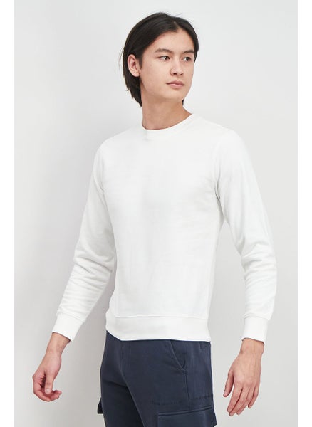 اشتري Men Crew Neck Long Sleeve Solid Sweatshirt, White في الامارات