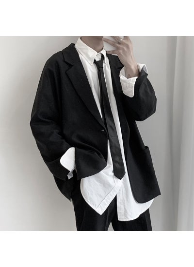 Buy Mens Retro Casual Blazer British Style Autumn Suit Black in UAE