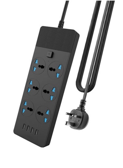 Buy Power Strips Extension Cord 6 Outlets, Universal Plug Adapter with 4 USB Ports Surge Protector, Charging Socket with 2M Bold Extension Cord (Black) in UAE