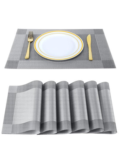 اشتري Placemats,Table Place Mats for Kitchen Dining, Heat-Resistant Anti-Skid Stain Washable PVC Table Mats, Easy to Cleaning Woven Vinyl Dinner Mats (Dark Silver, 6 Pack) في الامارات