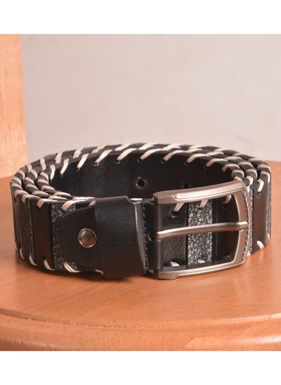 Buy Handmade Braided Belt 4CM 125CM - Black with White Embroidery in Egypt