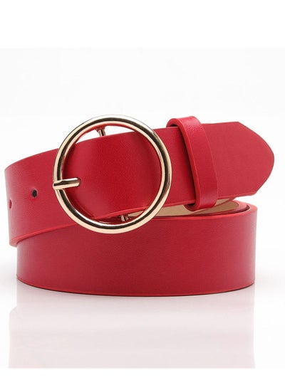 Buy Round Button Casual Simple Versatile Women's Jeans Accessory Belt 105cm Red in UAE