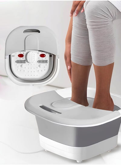 Buy Toshionics Foldable Foot Spa With Heating Bubbles Shiatsu Massager Rollers Mini Feet BathTub Basin Pedicure Bucket For Relieving Fatigue And Body Stress Home Relax Foot Spa Treatment (Grey And White) in UAE