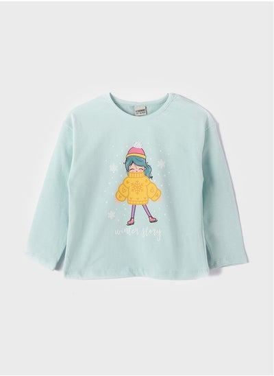 Buy Poncho Crew Neck Printed Baby Girl T-shirt in Egypt