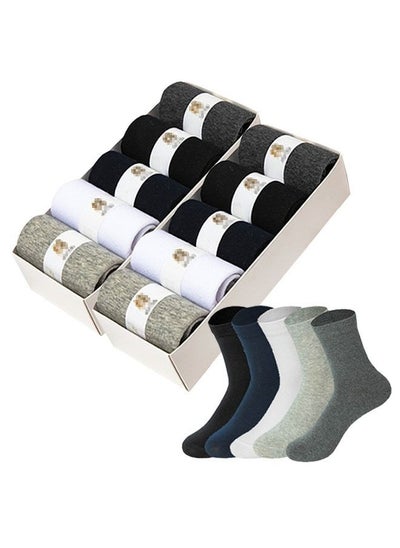 اشتري 10 Pairs Men's Solid Color Mid-Cut Exquisite Business Socks Calf Socks في الامارات