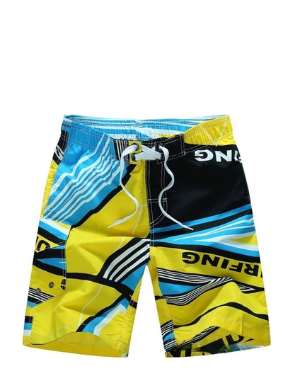 اشتري Men With Monogram Beach Shorts Yellow في الامارات