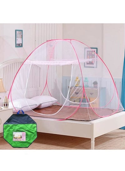 اشتري Foldable Classic Mosquito Net For Single/Double/Queen/King Size Bed Polyester White/Pink في السعودية