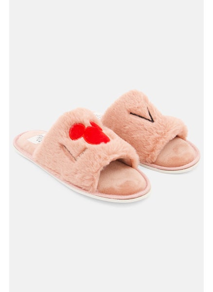 اشتري Women Faux Fur Slip On Home Slippers, Blush في السعودية