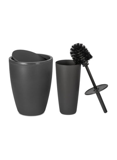 Buy Primanova pure plastic bathroom set consist of 2 peices basket 7,5 liter toilet brush with holder for bathroom and kitchen cleanness grey in Egypt