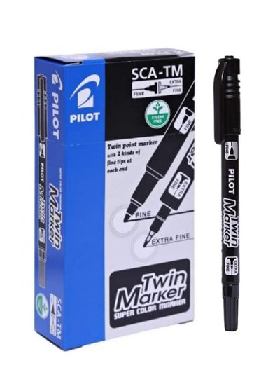 اشتري 12-Piece Twin Tip Permanent Marker Black Ink في الامارات