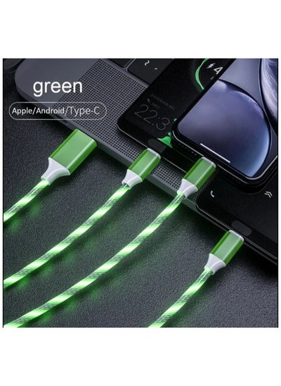 Buy Charging Cable Universal 3 in 1 USB Cable Multiple Charger Cable Compatible with Led flowing Cable USB Connector compatible with iphone/Samsung Galaxy/Huawei/ipad Type C Fast Charging Cable (Green) in UAE