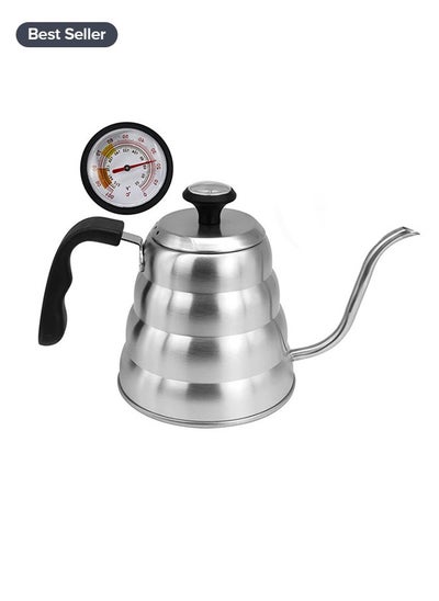 Buy A coffee pot with a thermometer and dropper, with a gooseneck spout for pouring coffee, working 1200ml on the stove Silver in Saudi Arabia