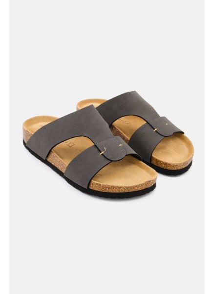 اشتري Men Slip On Leather Cork Sandals, Dark Grey في السعودية