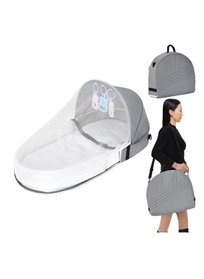 Buy Portable Baby Nest, Foldable Baby Crib with Toy and Mosquito Net, Baby Travel Cot for Outdoor and Home (Grey) in Saudi Arabia