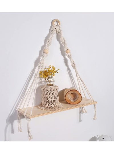 اشتري Boho Macrame Hanging Shelves for Wall Decor, Rustic Wood Bead Shelf Display for Bedroom, Living Room, Nursery, and Preppy Room في السعودية