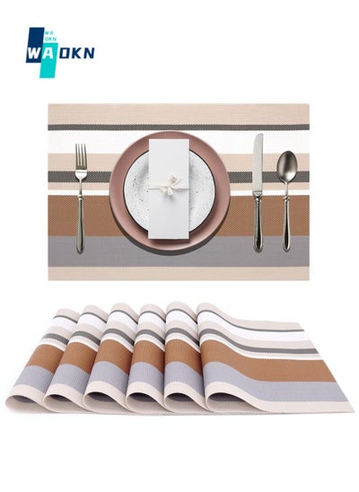 Buy Set of 6 PVC Placemats, Heat Resistant Washable Table Cover Anti-Slip Vinyl Woven Kitchen Table Mats, Anti-Stain Protective Pads Wipeable Durable Tabletop Decor in Saudi Arabia