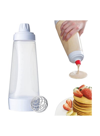Buy Pancake Batter Hand Mixing Bottle Dispenser for Dough Cupcake Waffle Pancakes with Mix Ball White 1000Ml in UAE