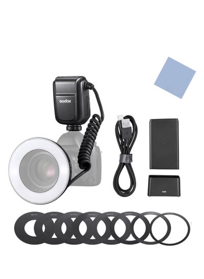 اشتري MF-R76 Universal Macro Ring Flash Light GN14 10 Levels Adjustable Brightness with 8pcs Adapter Ring Large Capacity Battery Replacement for Canon Nikon Sony Fuji Olympus Panasonic Pentax DSLR Camera في السعودية