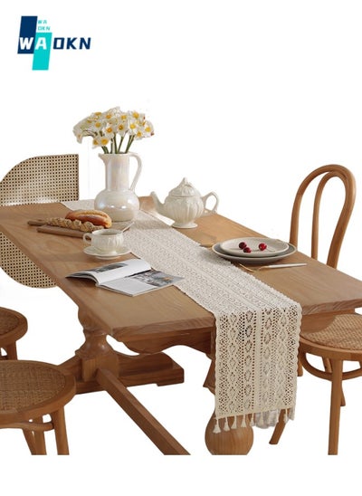 Buy 24 x 200 cm American Country Style Table Runner, Farmhouse Style Cotton Table Runner with Handmade Tassel, Suitable for Rustic Wedding Bridal Shower Family Table Decoration in UAE