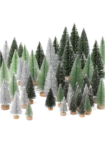 اشتري SAPU 30Pcs Mini Christmas Trees Artificial Tree Bottle Brush Christmas Trees with 5 Sizes, Sisal Snow Christmas Trees with Wooden Base for Decor Christmas Party Home Table Craft Decorations في الامارات