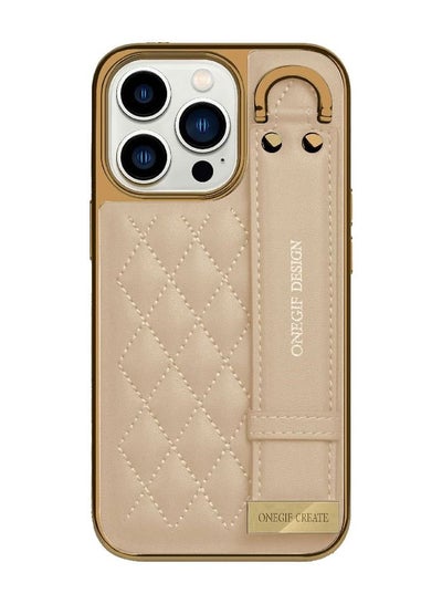 Buy iPhone 14 Pro Max Case with Hand Strap Holder Shockproof Luxury Plating Wrist Strap Grip Cover Gold in UAE