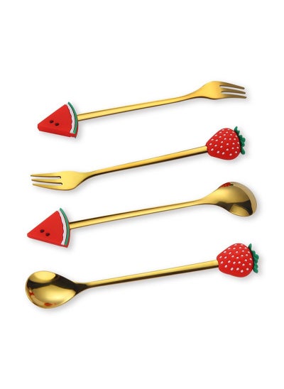 اشتري 4-Piece Stainless Steel Dessert Fork And Spoon Set Gold في السعودية