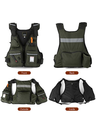 اشتري Multi-Pockets Fly Fishing Jacket Buoyancy Vest with Water Bottle Holder for Kayaking Sailing Boating Water Sports في الامارات