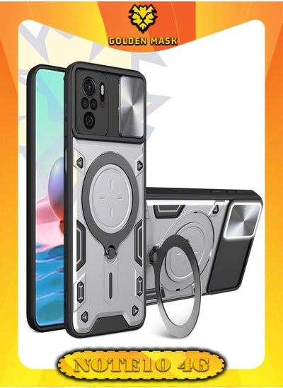 Buy GOLDEN MASK For Xiaomi Redmi Note 10 4G Armored Camera Shield Cover Camera Lend Protection, Built-in 360° (Silver) in Egypt