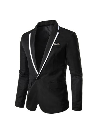 Buy 2023 Slim Fit Fashion Solid Color Mens Suit Black in Saudi Arabia