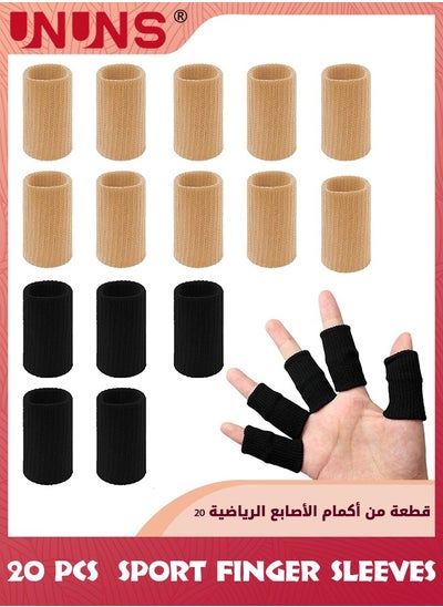 Buy Sport Finger Sleeves,20 Pcs Finger Sleeves Protectors,Compression Elastic Thumb Brace Support,Breathable Elastic Thumb Sleeves For Trigger Finger/Relieving Pain/Sports/Arthritis-Black+Skin Tone in Saudi Arabia