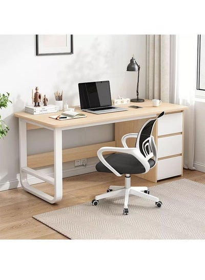 Buy Wood Home Office Desk, With Large Storage Shelves Writing Computer Table With Three Racks in UAE