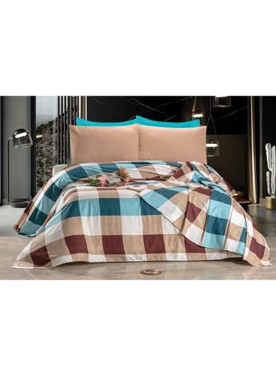 Buy 4Pieces Bed Sheet Sets 240*220 cm Light Blue * Beige Checkered in Egypt