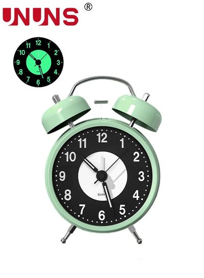 Buy Twin Bell Alarm Clock,Loud Alarm Clock For Heavy Sleepers,4 Inch Silent Non-Ticking Quartz Clock With Backlight,Luminous Dial,Alarm Clocks For Bedrooms Bedside,Green in UAE