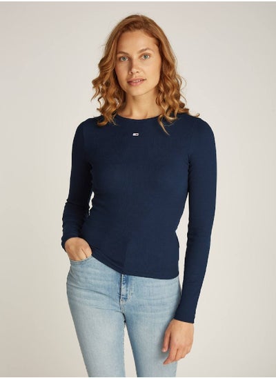 Buy Women's  Slim Essential Long Sleeve  T-Shirt, Blue - Cotton in Saudi Arabia