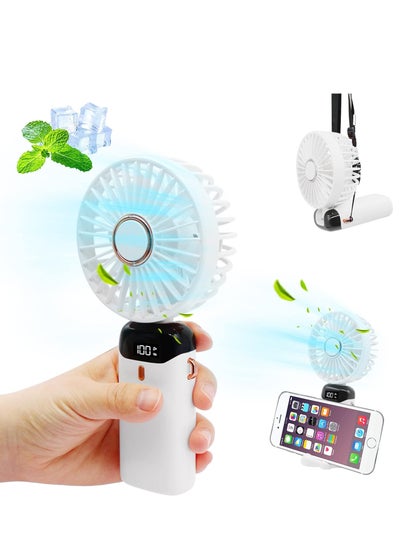 Buy Handheld Portable Fan Quiet Small Window Fan 5000mAh USB Rechargeable Personal Fan Battery Operated Small Fan with 5 Speeds for Home Travel Commute Makeup Office White in Saudi Arabia