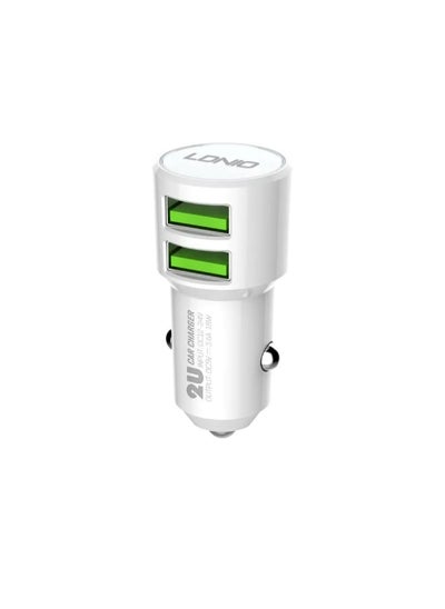 اشتري C309 High Quality Fast Car Charger Dual USB Port 18W Auto-ID With Micro USB Cable - White في مصر