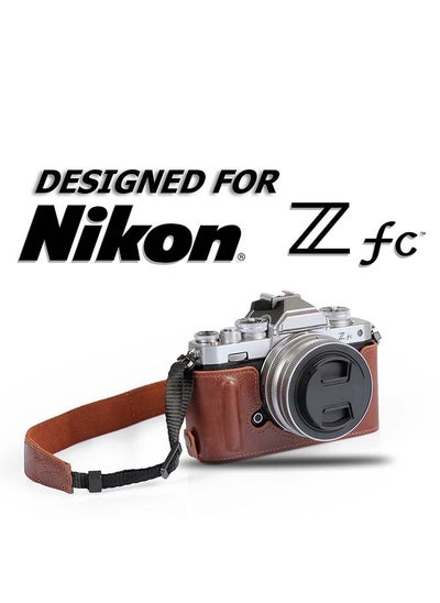 اشتري نصف حافظة كاميرا من جلد البولي يوريثان، متوافقة مع كاميرا Nikon Z fc (بني) في السعودية