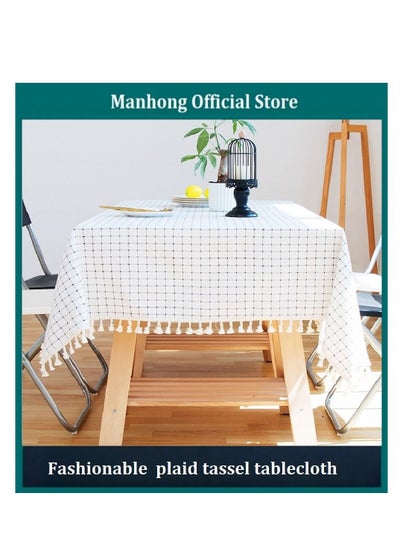 Buy Fashion Simple Cotton Linen Plaid Tassel Tablecloth Suitable For Decorating Kitchen Banquet Party Picnic 180*140cm/220*140cm in Saudi Arabia