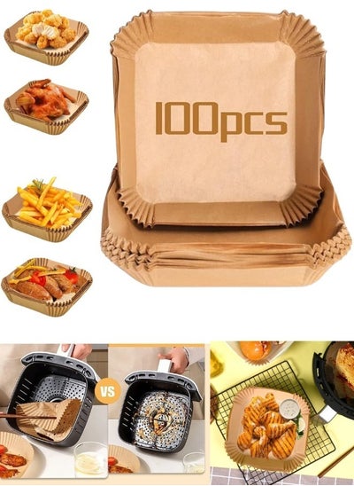 اشتري 100pcs Square Air Fryer Liners 20cm Disposable Square Oven Molds Multicolour في مصر