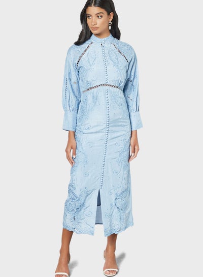 Buy Puffed Sleeve Embroidered Dress in Saudi Arabia