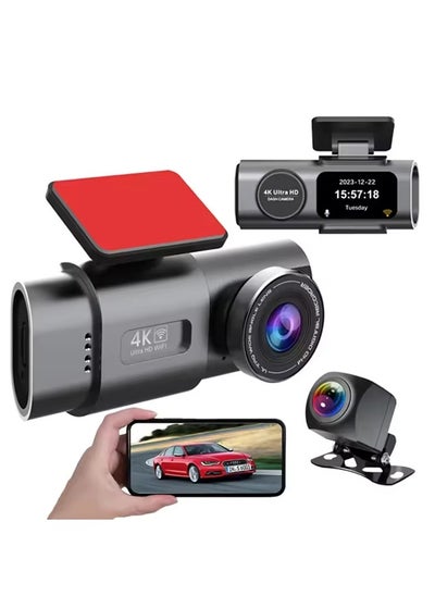 Buy 4K Dual Dash Cam with WiFi & GPS | 4K UHD Car DVR Recorder with Night Vision, G-Sensor, Loop Recording, and Dual 170° Wide Angle Lenses | Front & Rear Dash Camera for Full HD Surveillance with Screen in UAE