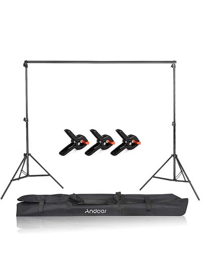 اشتري Andoer 2 * 3m/6.6 * 10ft Studio Backdrop Stand Bracket Aluminum Alloy Adjustable Photography Background Support System with Carrying Bag 3pcs Backdrop Clamps في الامارات